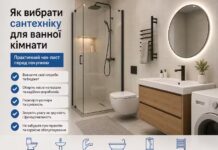 Як вибрати сантехніку для ванної кімнати: практичний чек-лист перед покупкою Сучасна ванна кімната з душовою кабіною, підвісним унітазом, умивальником і меблями, що ілюструє вибір сантехніки для ванної кімнати перед покупкою.